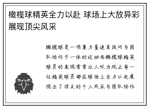 橄榄球精英全力以赴 球场上大放异彩展现顶尖风采