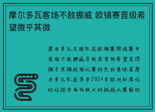 摩尔多瓦客场不敌挪威 欧锦赛晋级希望微乎其微